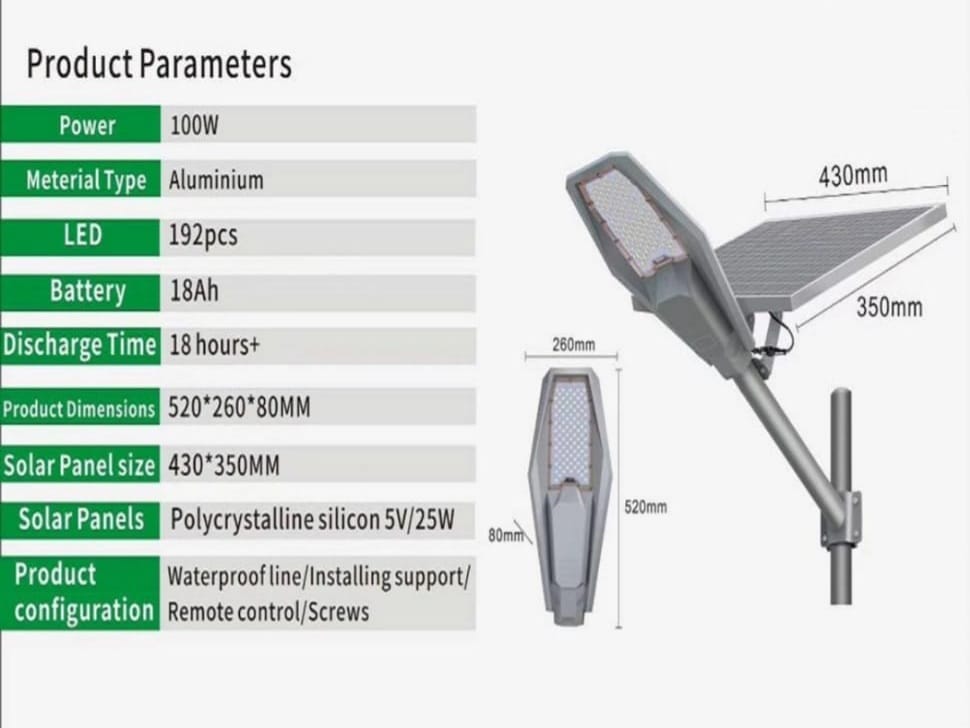 Street light 100w Foco solar tipo poste 100w RKTP100 (copia)
